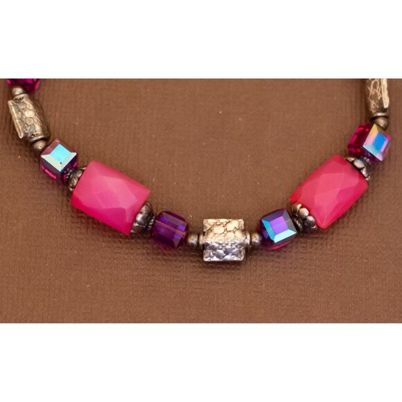 7 inch, Vintage Pink Beads Sterling Silver Beaded Bracelet - U30 - Picture 2 of 3